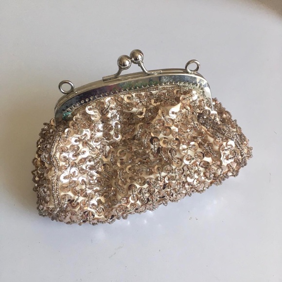 Champagne Sequined and Beaded Clutch - PLEASE COMMENT BEFORE BUYING - Picture 1 of 4